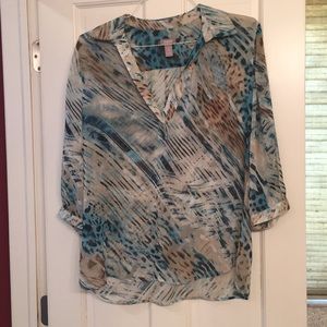 Turquoise and tan patterned tunic